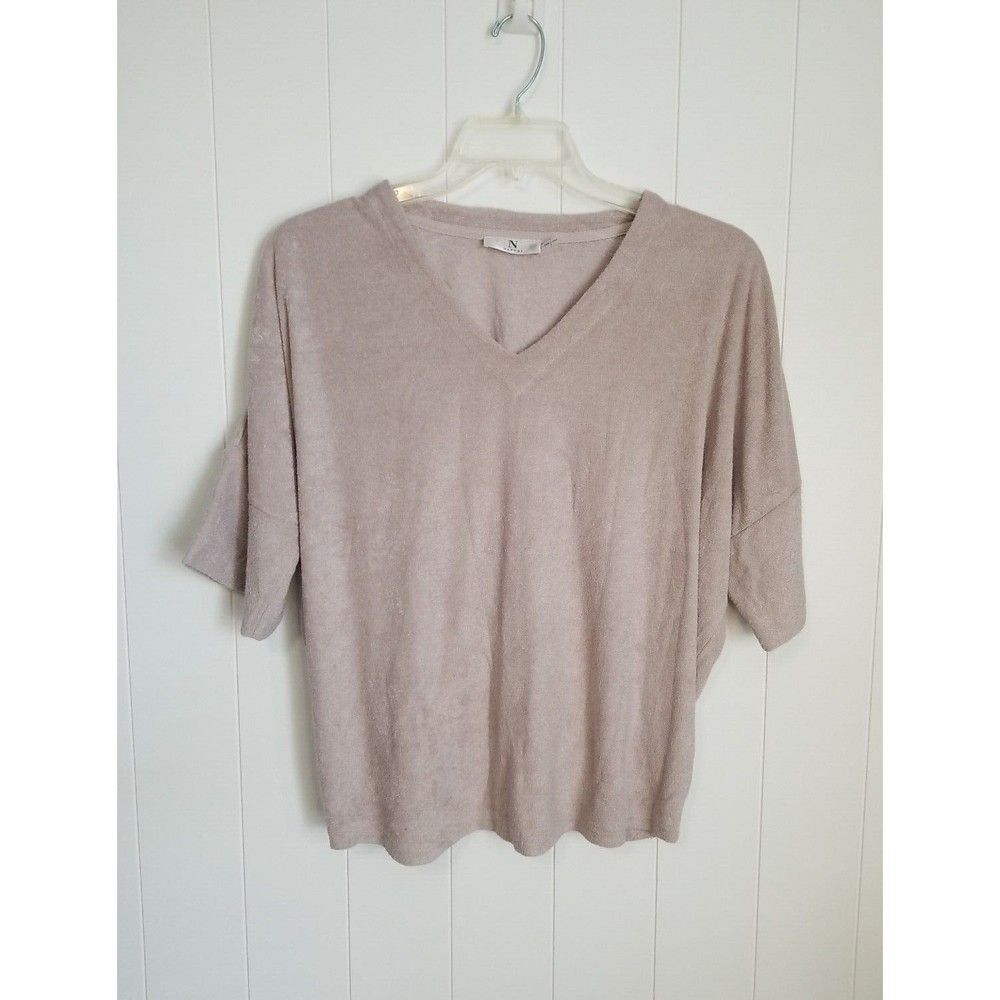 Natori Top Womens Small Tan French Terry Comfy Lounge Relaxed